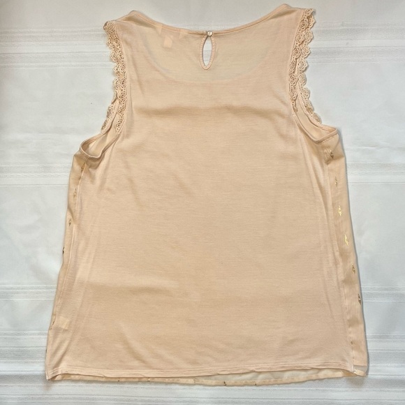 Tank Top Lauren Conrad Floral Crochet Lace Trim Metallic Gold‎ Print Sz L EUC - Picture 4 of 13